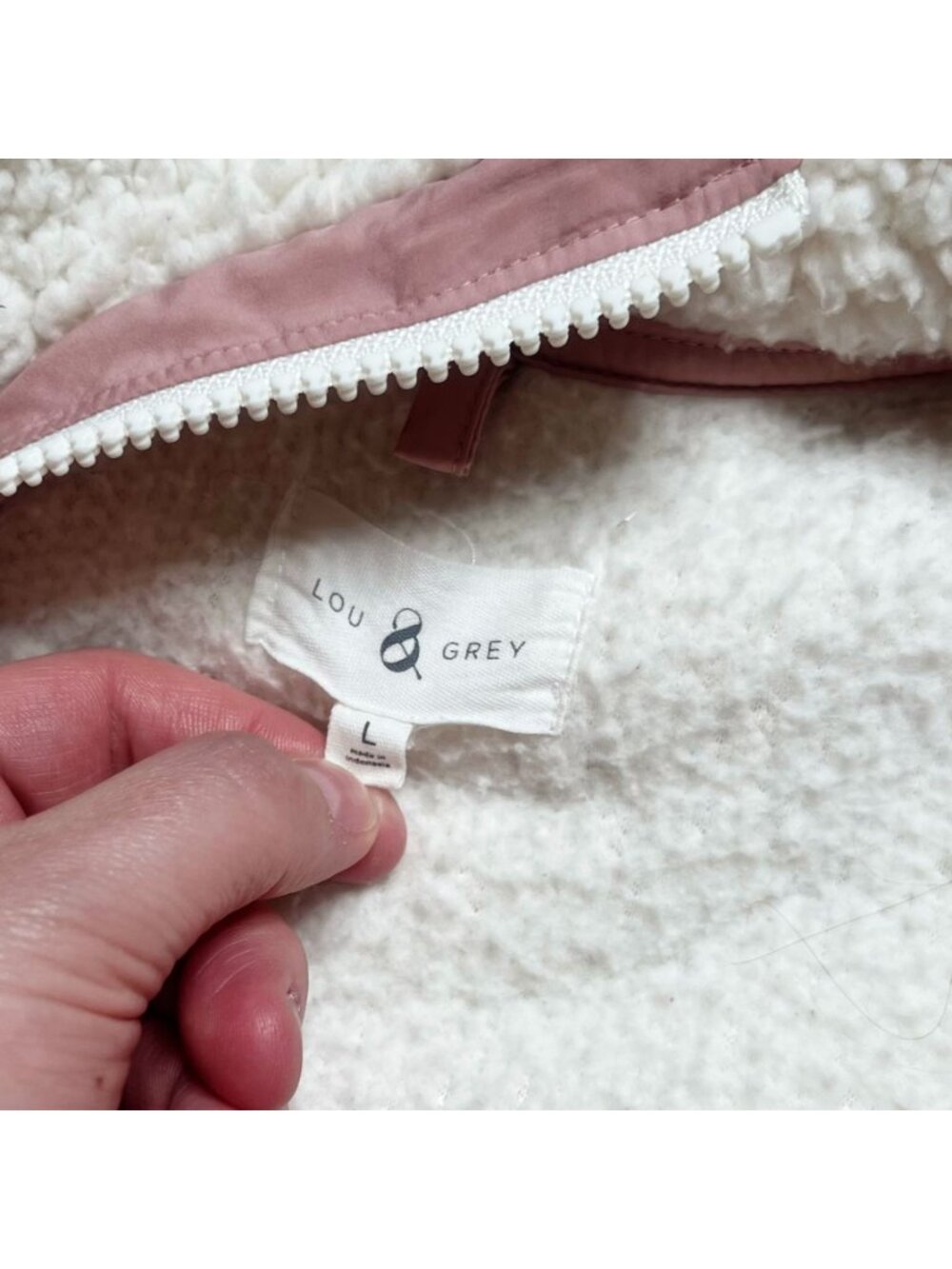 Lou & Grey Sherpa Pullover Half Zip Womens Size L Ivory Pink Cozy Teddy - Picture 3 of 4